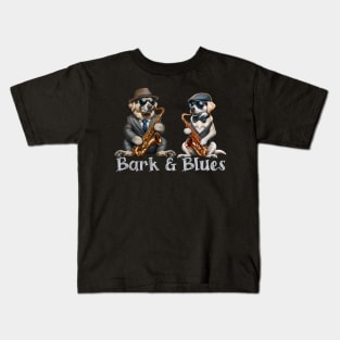 Bark and Blues Dogs Playing Saxophones Funny Jazz Kids T-Shirt